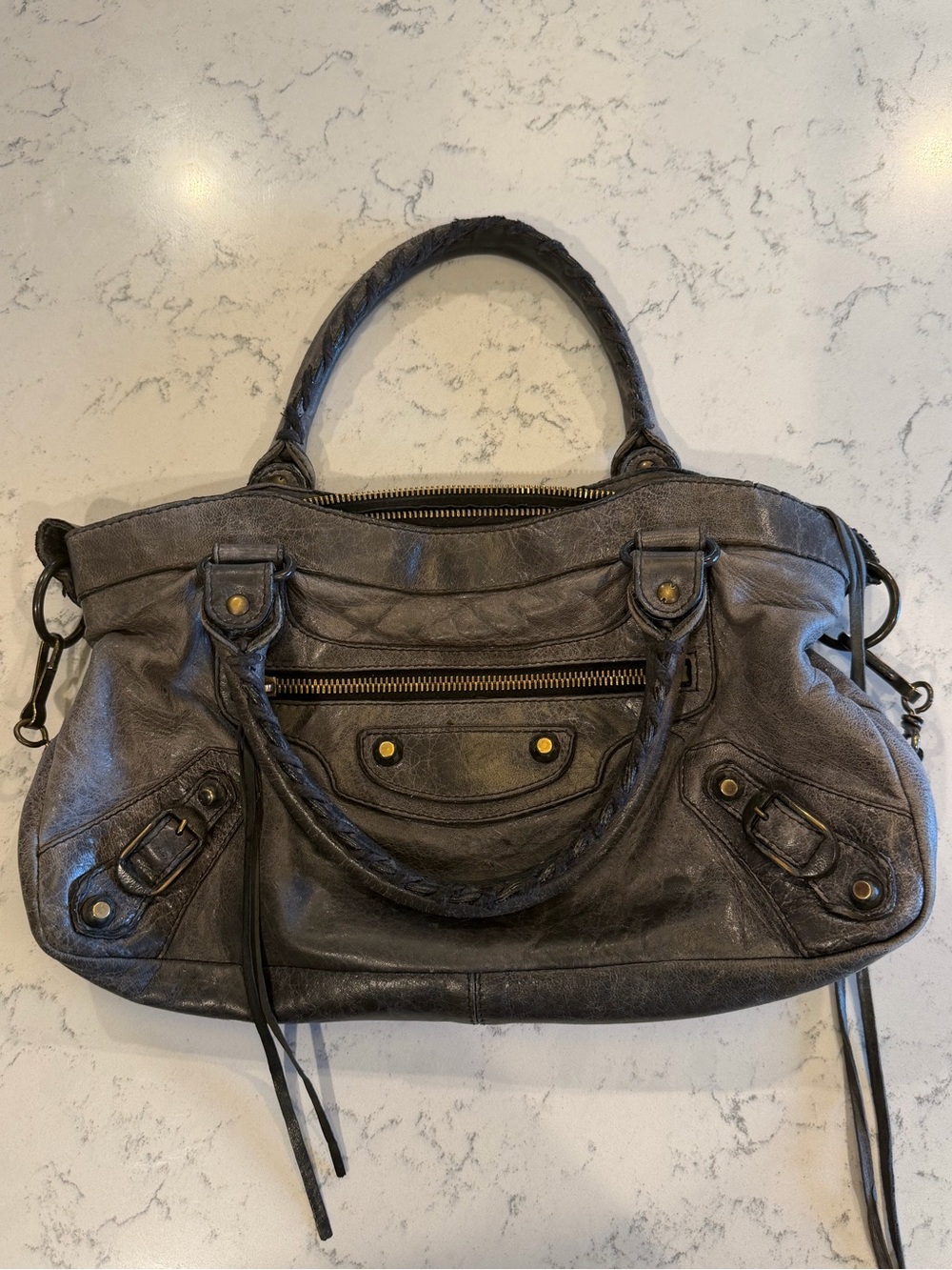Balenciaga Distressed Black Leather Shoulder Bag - Picture 2 of 10